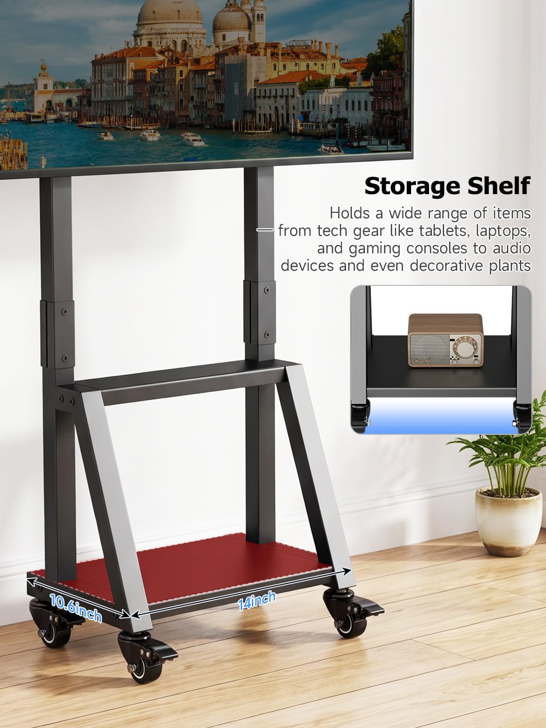 Suptek Mobile TV Stand Height Adjustable with Shelf for 32-50 inch TV