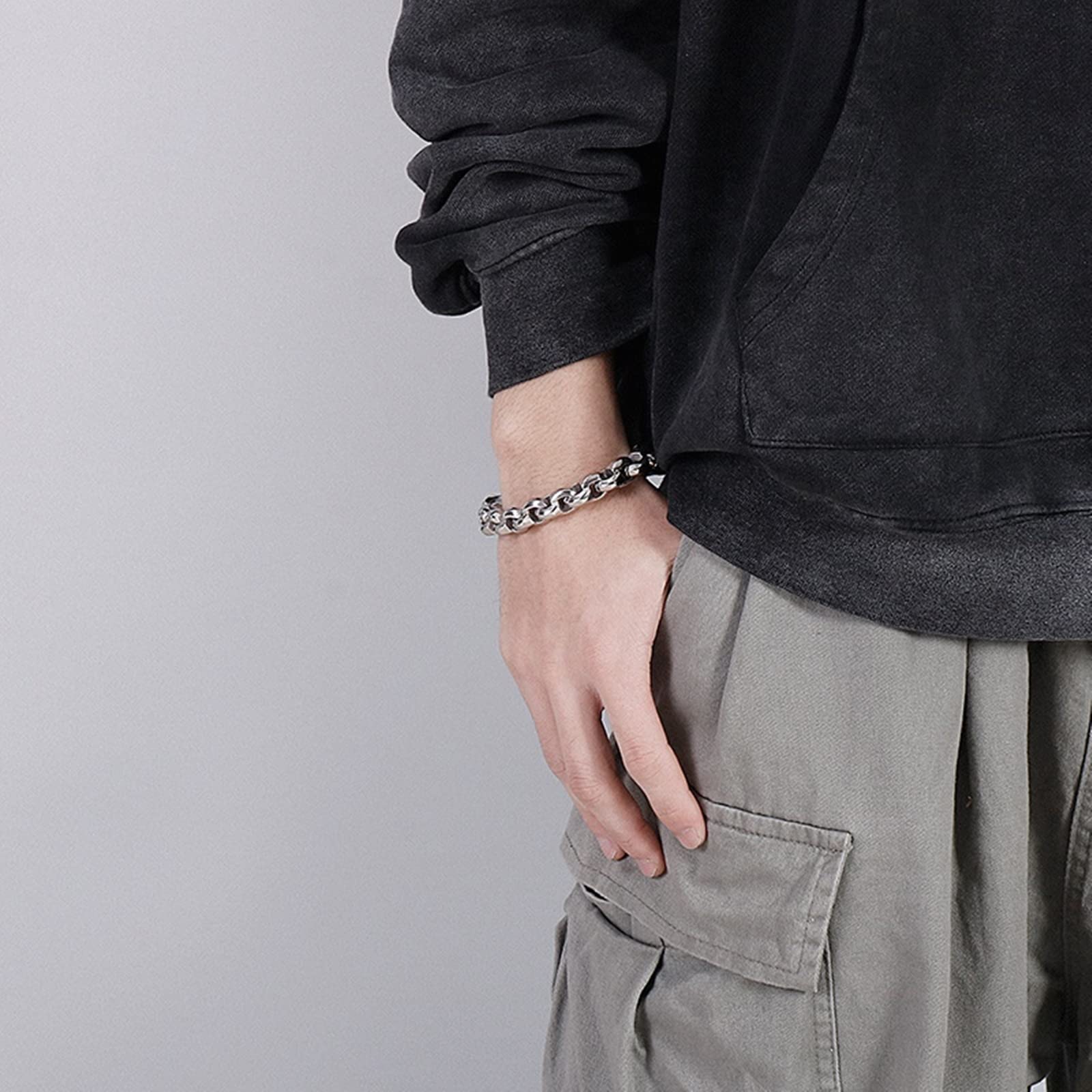 Gualiy Männer Armband Edelstahl Armband Für Herren Edelstahl Runde Gliederkette Armband 21cm Silber