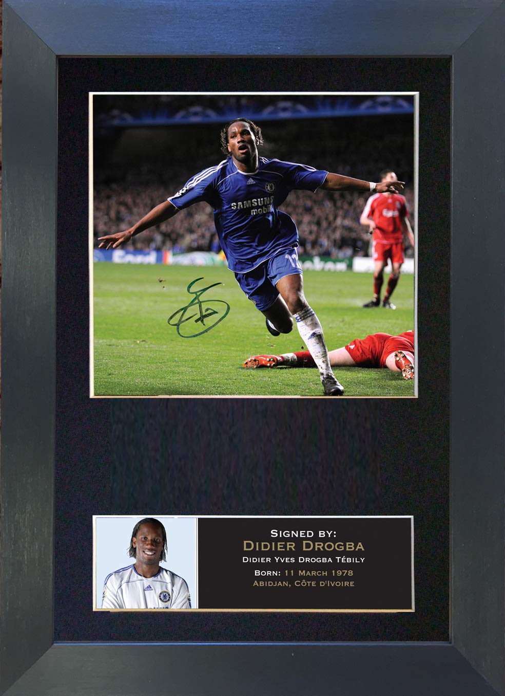 The Autograph Collector Black,Gold Didier Drogba No1 Signed Autograph Mounted Photo Reproduction Print A4 Rare Perfect Birthday (297 X 210Mm) #45 (Black Frame)