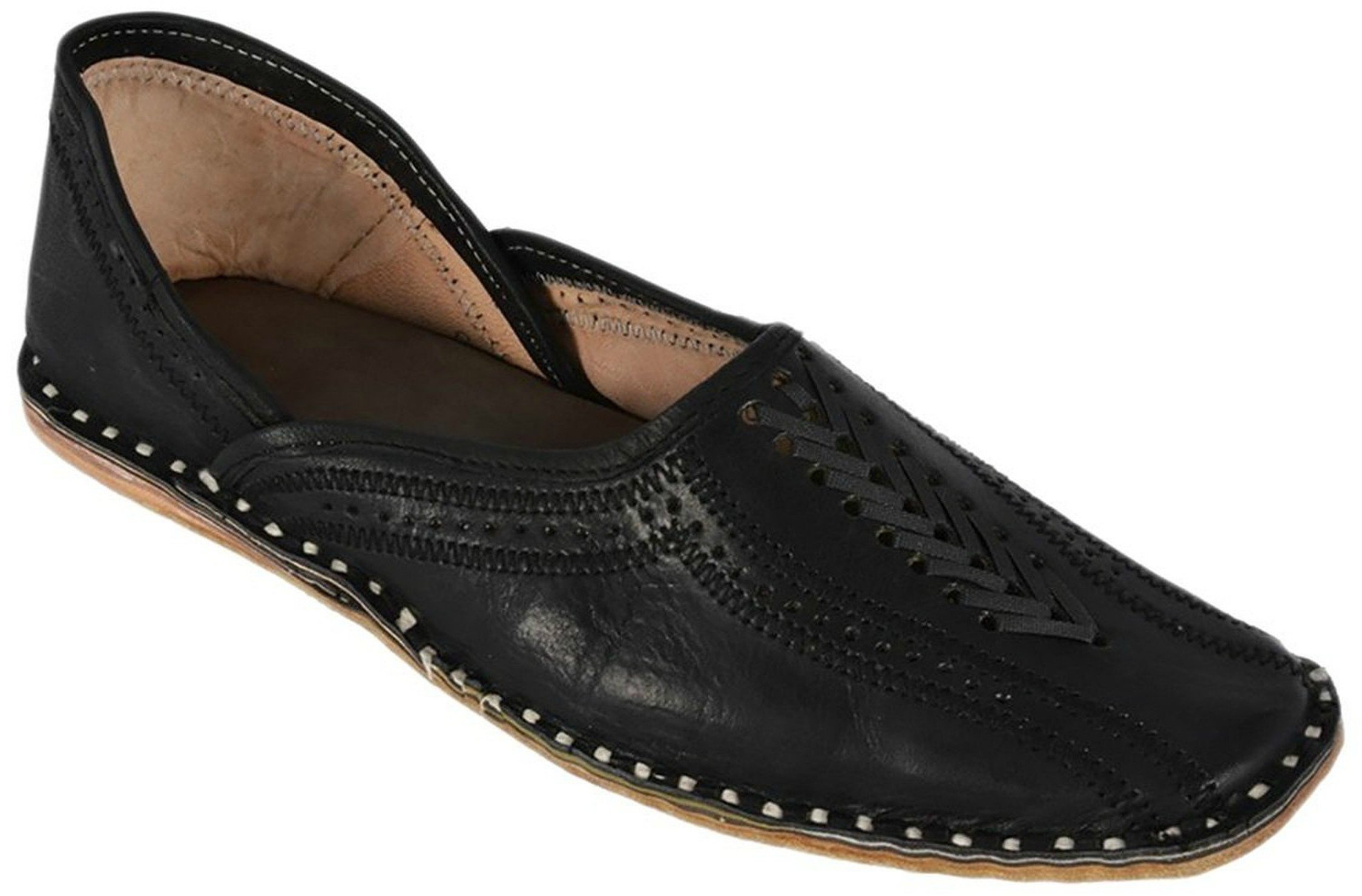 Marwadi Leather Jali Juti Mojaris for Men in Black-image-7