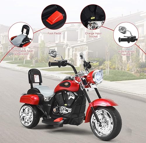 Miniatura 4 de Costzon Motocicleta picadora para niños triciclo de motocicleta alimentado por batería de 6 V con bocina faro interruptor de avancereverso