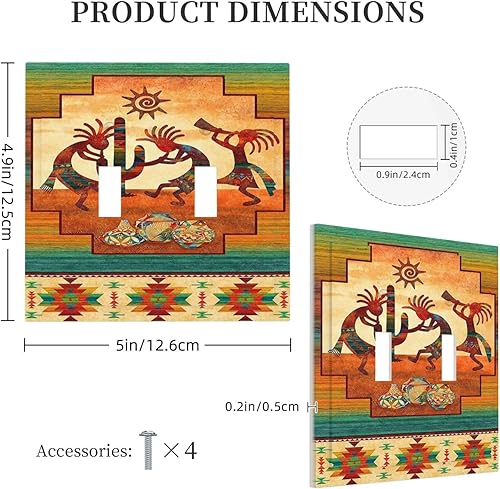 Miniatura 7 de Kokopelli Azteca del suroeste nativo americano africano étnico de 2 bandas, doble interruptor de interruptor de pared, arte natival, eléctrico,