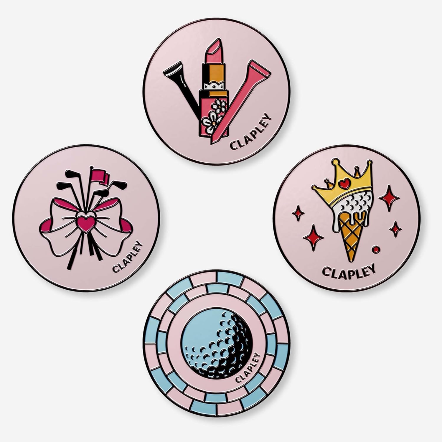 Clapley Ball Markers, Premium Gift Box Set for Golfer, 4pcs Stainless Steel & Oven-Cured Enamel, Eye-catching & Easy to spot, Pair with Magnetic Glove & Clip