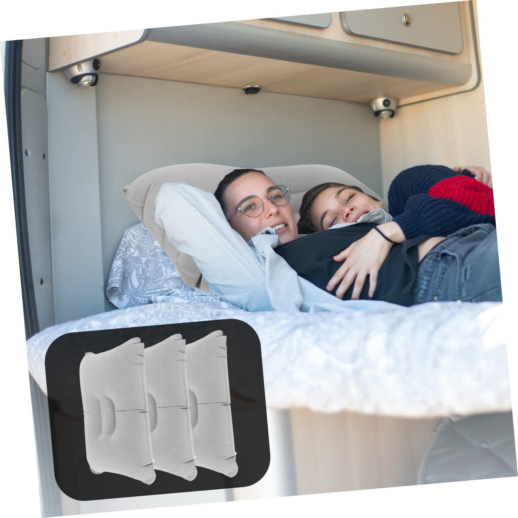 Mikikit 3 Ensembles Coussin De Voyage Gonflable Oreiller Ergonomique De Camping Accessoire Pratique pour Dormir Extérieur Facile À Gonfler pour Camping 3 Pièces * 3