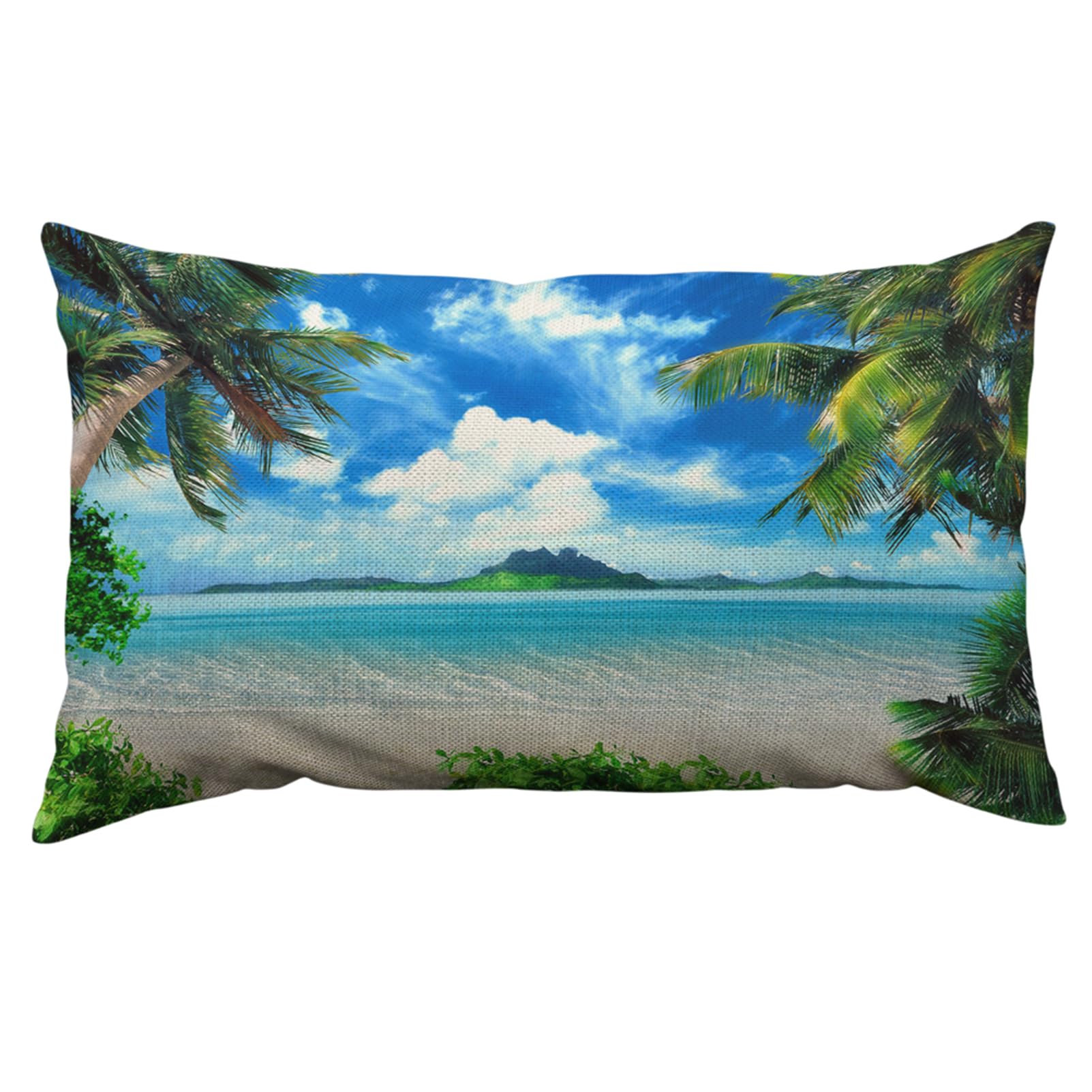 Orythyra Summer Beach Decorative Cushion Covers 30 x 50 cm Palm Tropical Sea Ocean Vocation Pillow Case Cushion Cover for Outdoor Patio Garden Blench Living Room Sofa Farmhouse Decor Rustic Linen