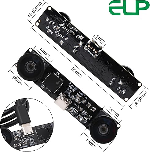 Miniatura 3 de ELP Cámara USB de doble lente de 4 MP, gran angular, 1080P 60 fps, Lightburn, mini UVC USB2.0 grabador láser módulo de cámara para computadora y