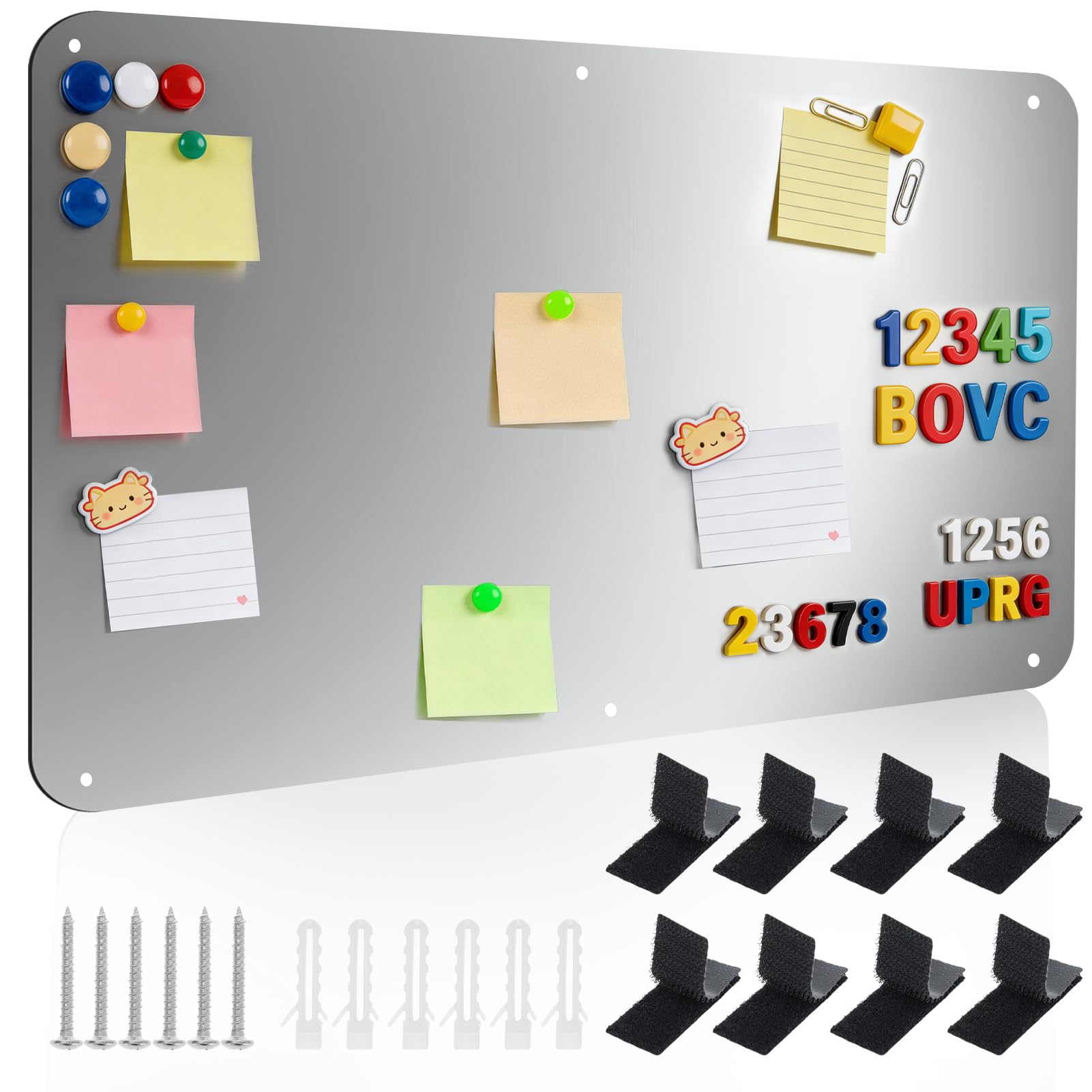 Magnettafel für Wand, 60x42 cm Magnetische Tafel für Anzeige & Organisieren, Magnetwand Metalltafel für Küchen wand Schrank Tür, Montage Schrauben