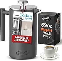 Vista 11 de Cafetera de prensa francesa de acero inoxidable de 1 L (34 onzas) con espejo, prensa de café grande aislada de doble pared, diseño duradero que