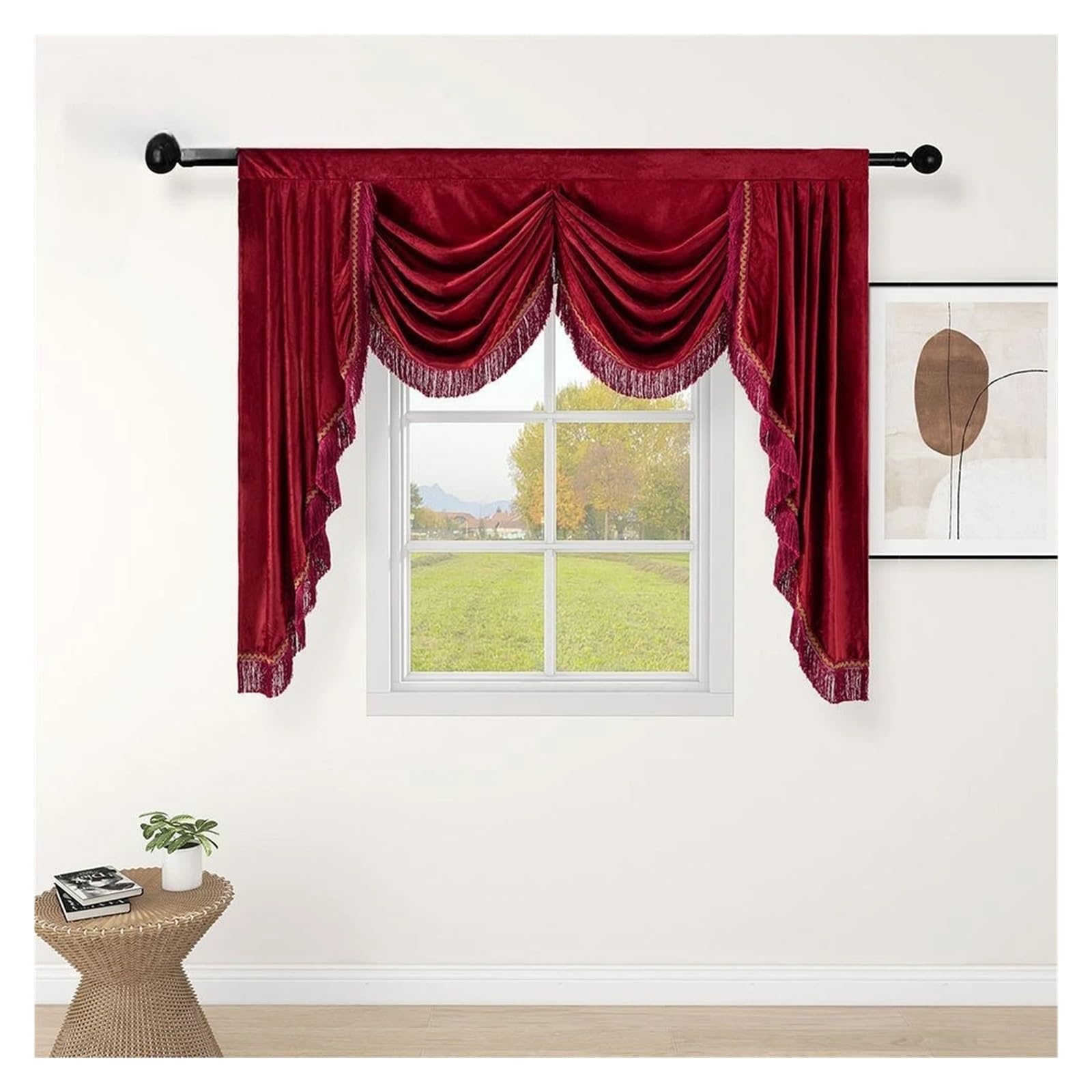 MFESFCS Swags For Windows Curtains For Living Room Bedroom Dining Royal Luxury Valance Pelmet Window Swag Curtain Wedding Backdrop Stand(Green,HOOK AN LOOP_400CM WIDTH)