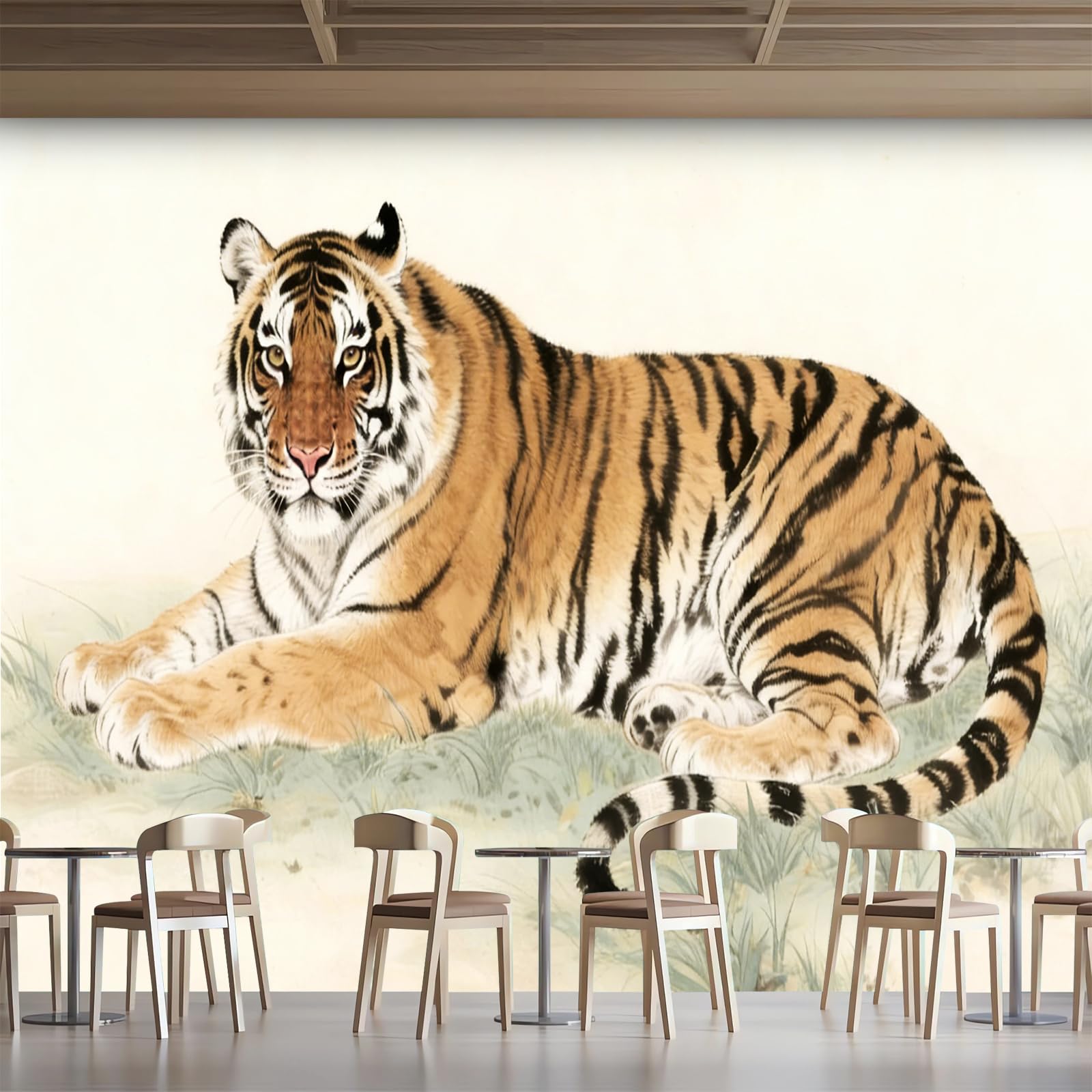 Générique Papier Peint Panoramique 3D 366x254 cm Tigre Non-tissé Murale Maison Décoration Intérieure Animaux Dessinés à La Main pour Chambre Salon Mur TV Artistique Poster Décoration Murale 1M2782