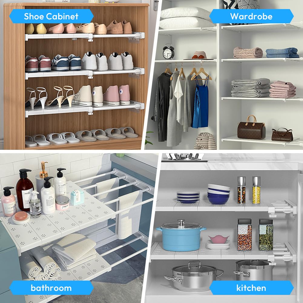 Estantes Ajustables para Armario, 35 cm, Extensible, Barra de sujeción Ajustable, Estante Organizador de Armario para Cocina, baño, Armario, Longitud 38-60 cm