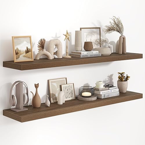 Miniatura 77 de Fun Memories Estantes flotantes de 36 x 8 pulgadas para pared, juego de 2 estantes de baño de granja, estantes de pared de madera de 36 pulgadas de