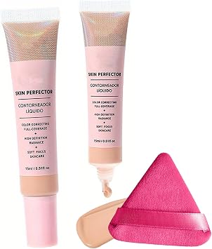 CC Cream Foundation - Skin Tone Adjusting Matte, Colour Correcting Brightening Face Cream, Full Coverage Anti-Redness With Triangle Powder Puff Set Natural