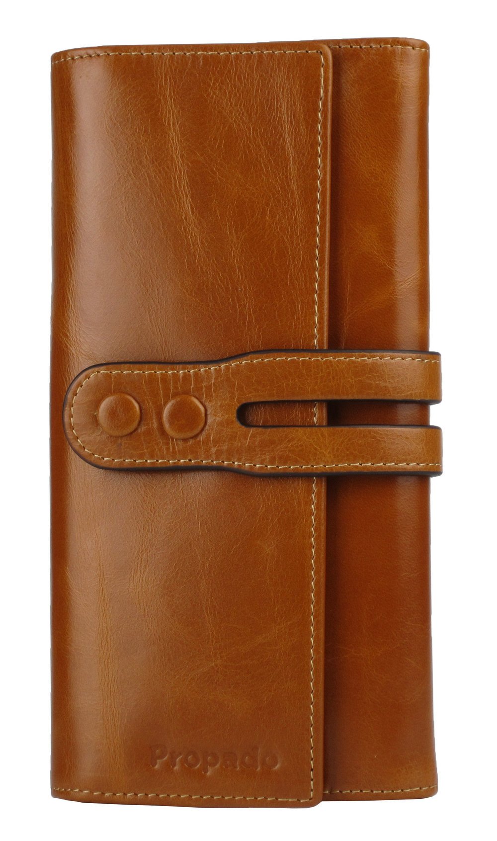 Women's Luxury Genuine Leather Long Wallet Clutch Purse Card Holder Zipper Pocket (Cognac Brown)