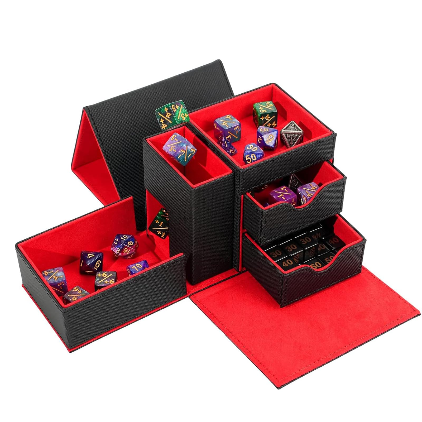 Dice Magnetic Tray PU Leather Dice Roller Tower 3 in 1 Folding Holder Case Mat for MTG RPG DND Dungeons and Dragons DND Tabletop Board Table Games Gift