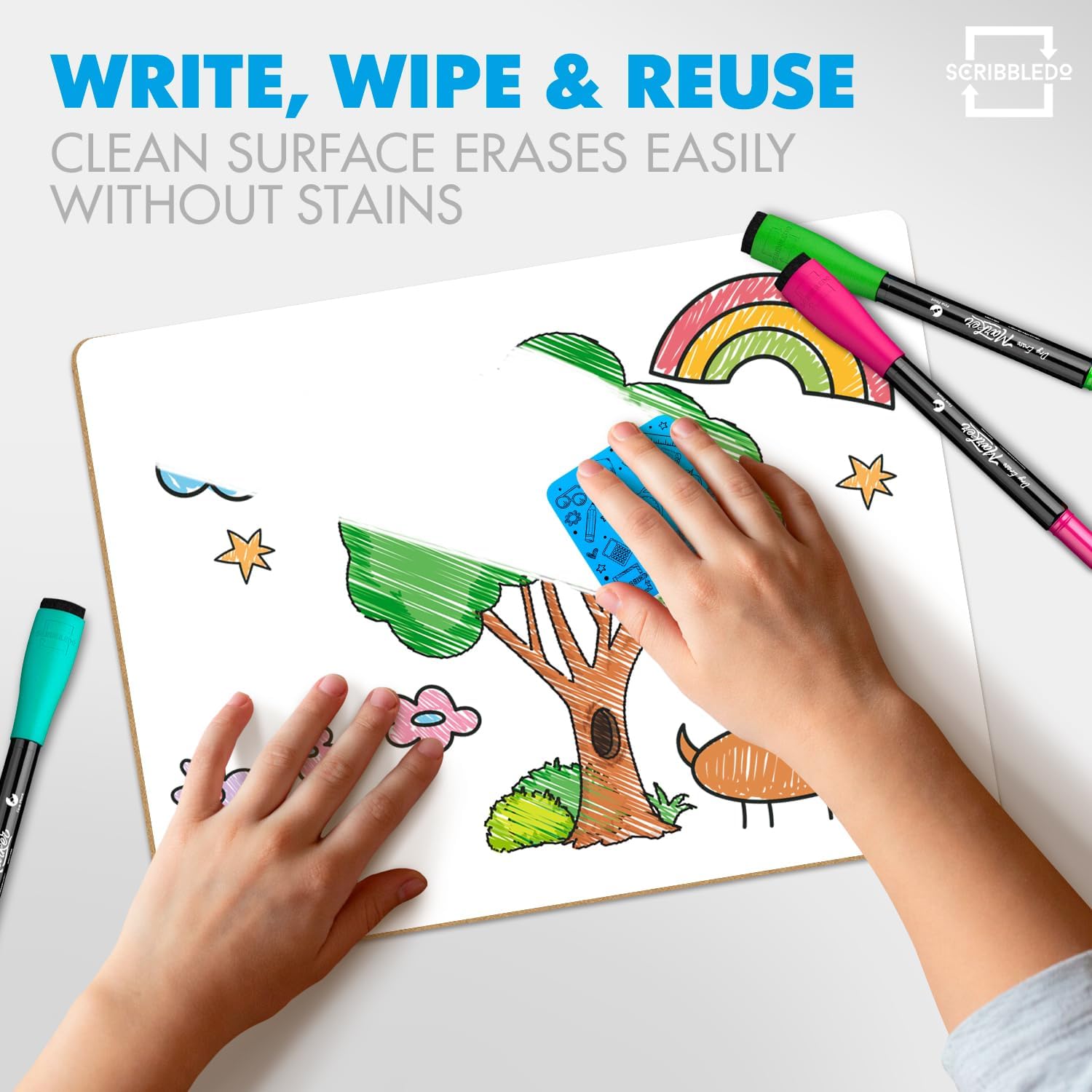 Set of 12 Small White Board Dry Erase Boards Classroom Pack Mini White Boards 9"x12” Double Sided Personal Whiteboards for Students Teachers School Supplies Lapboards l 12 Mini Whiteboard Erasers Incl