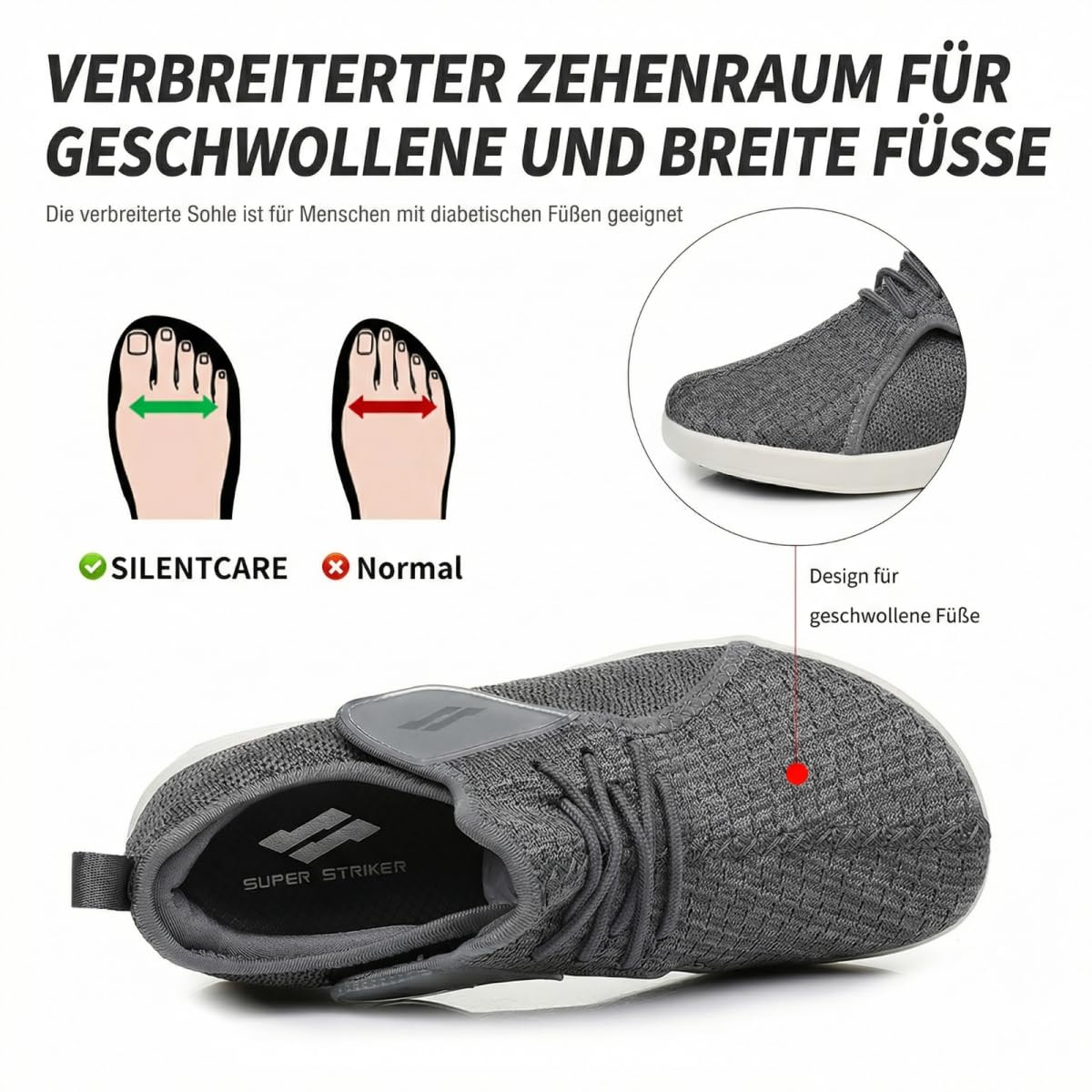 VibeCraft Extra Weite Gesundheitsschuhe für Herren und Damen, Verstellbare Klettverschluss Schuhe, Bequeme Walkingschuhe für Geschwollene Füße und Empfindliche Füße