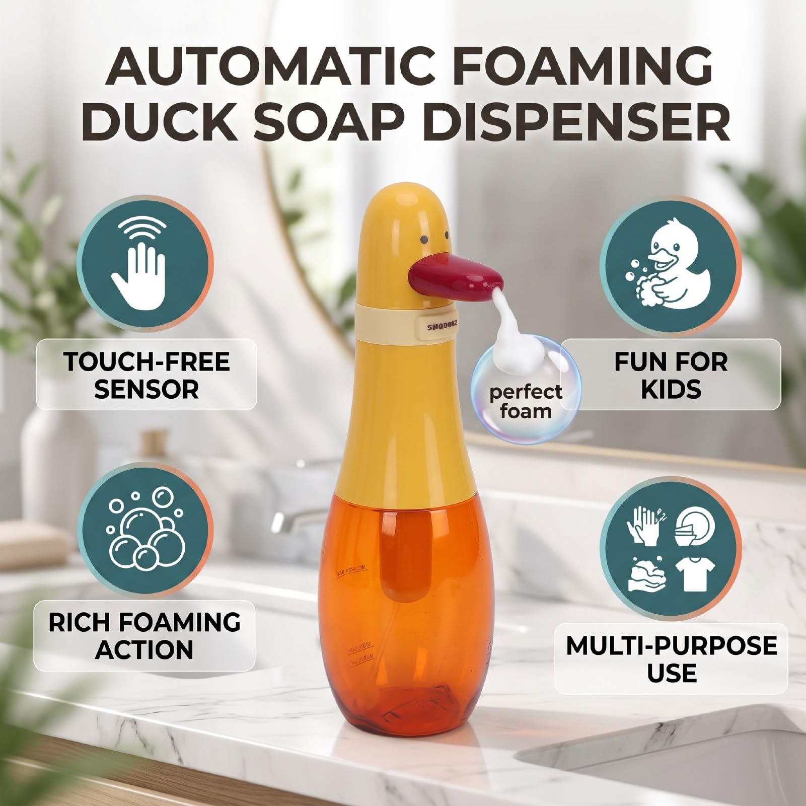 Distributore Automatico di Schiuma di Sapone, Design Anatra, 400ML