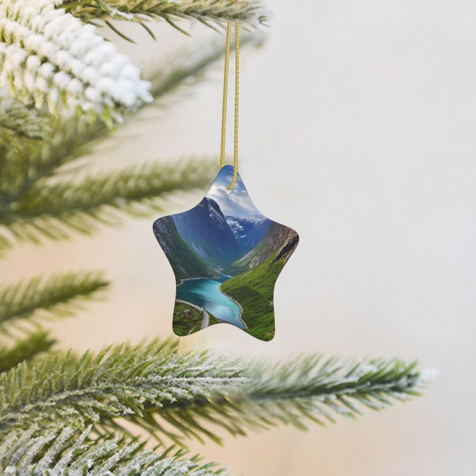 Christmas Tree Decoration Hanging Star Ornament Norwegian Fjords Ceramic Ornaments Christmas Tree Decorations Star Pendants for Xmas Tree Winter New Year Wedding Party Supplies