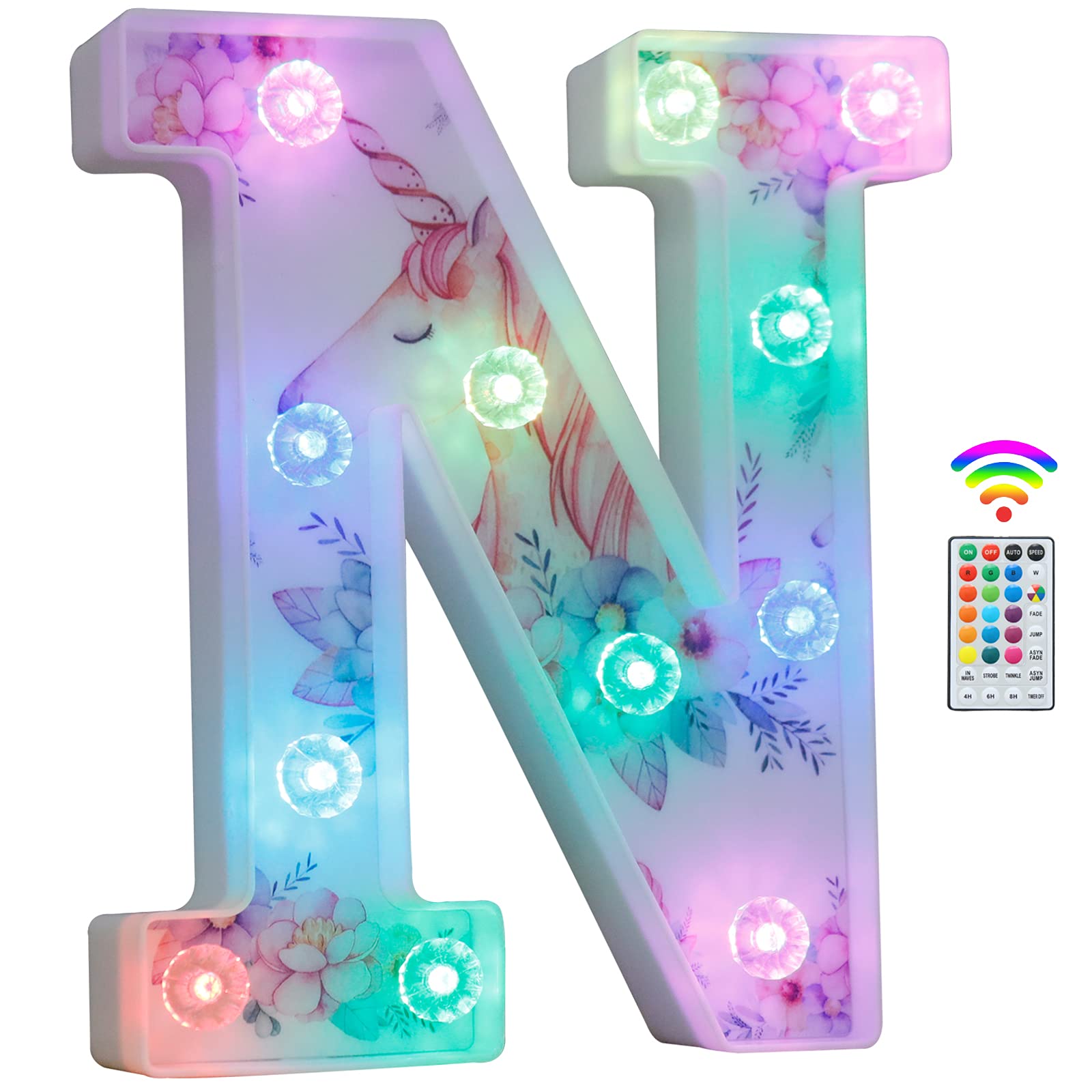 Unicorn LED Light Up Letters, 18 Color Changing Diamond Alphabet Sign Unicorn Gifts for Girls Women Party Birthday Decorations Remote Night Light Christmas Valentine Wall Table Decor - A — view 14
