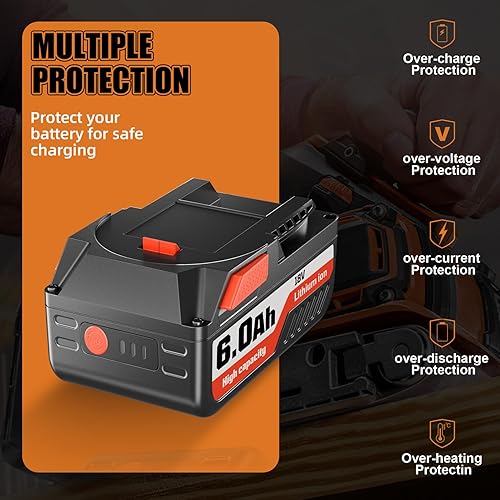 Miniatura 5 de VINIDA 2Pack 6.0Ah 18V R840087 Reemplazo de batería de litio para Ridgid 18V batería R840083 R840085 R840086 R840087 R840089 AC840085