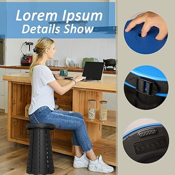 Portable Folding Stool, Telescopic Stool for Camping Fishing Hiking Travel Garden BBQ Outdoor Indoors, Lightweight Adjustable Plastic Retractable Collapsible Stools Max Load 220lbs (Blue)