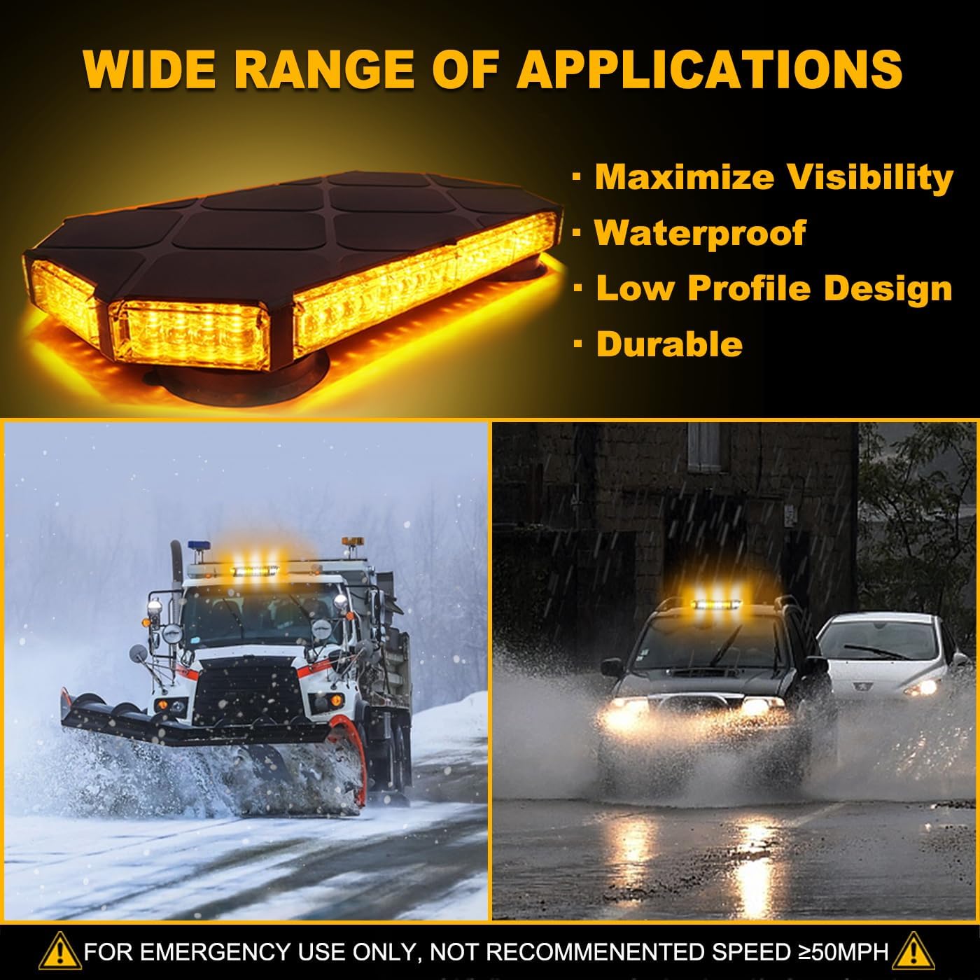 56 LED Amber Rooftop Strobe Beacon Lights Bar w/Controller Magnetic Emergency Traffic Warning Flashing Plow Light for Construction Vehicles Trucks Snowplow Tow Commercial Security Cars