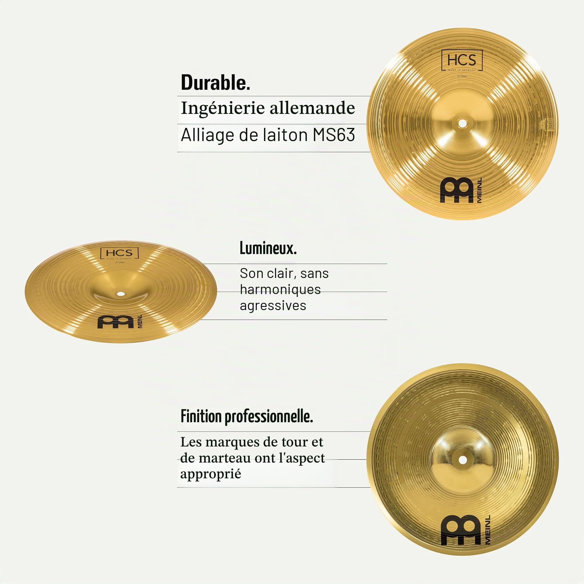 Meinl Cymbals HCS Cymbale China 12 pouces (30,48cm) pour Batterie – Finition Traditionelle en Laiton, fabriquée en Allemagne (HCS12CH)