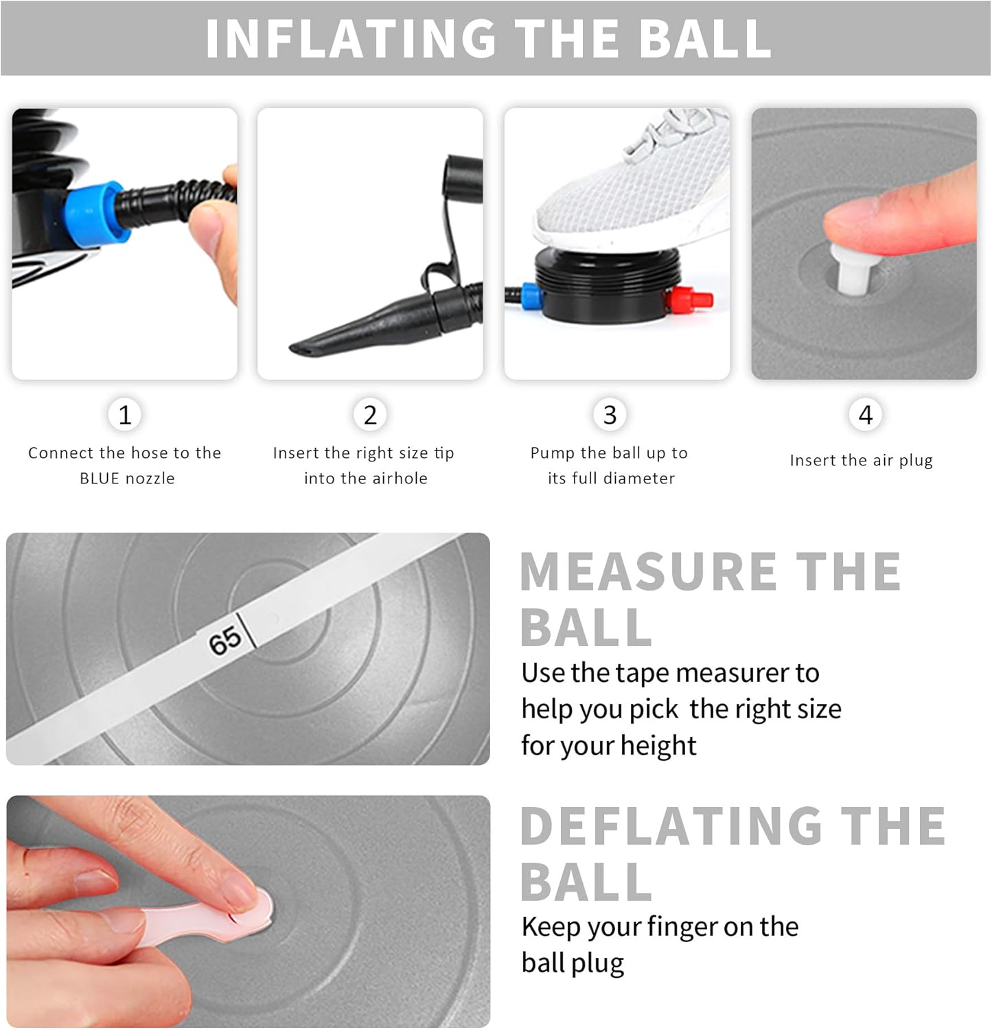 Ball Chair Yoga Ball Set, 65 cm Exercise Ball Chair with Base for Home Office, Stability Balance Ball with Resistance Bands Workout Poster, Home Gym Ball Anti Burst, Silver