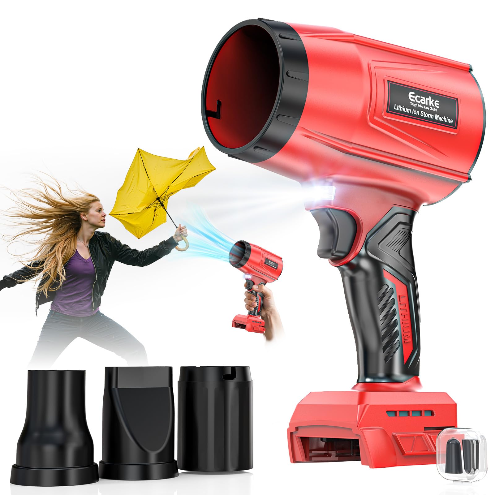 Ecarke Cordless Electric Leaf Blower Compatible with Mil-Waukee 18V Batteries, 80000rpm Brushless Motor, 60m/s Air Speed & 850g Air Pressure, for Removing Leaves, Dust (Tool Only)-Red