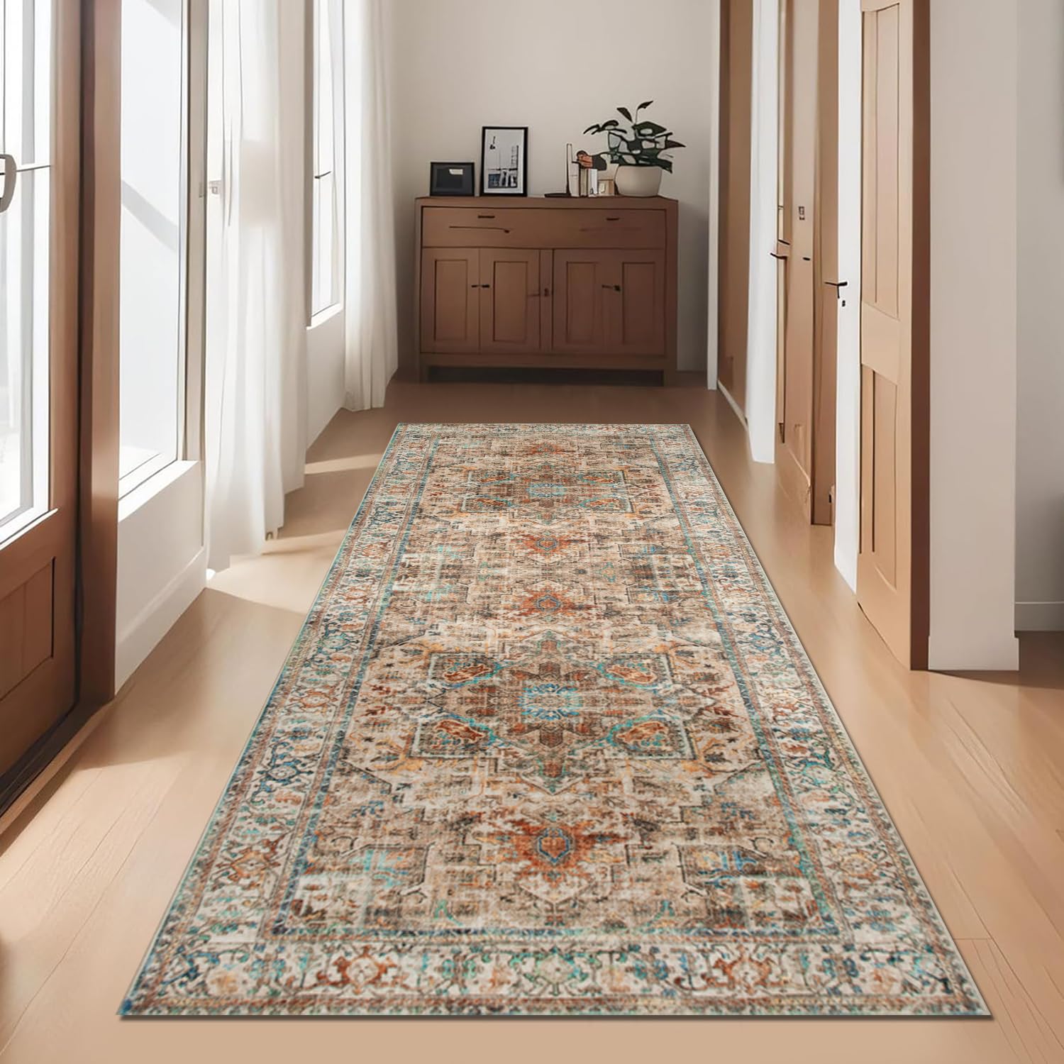 Cekene Teppich Läufer Flur rutschfest 80x200cm Boho Flauschig Küchenteppich Waschbar Lang Flur Teppich für Küche Eingang Schlafzimmer Wohnzimmer
