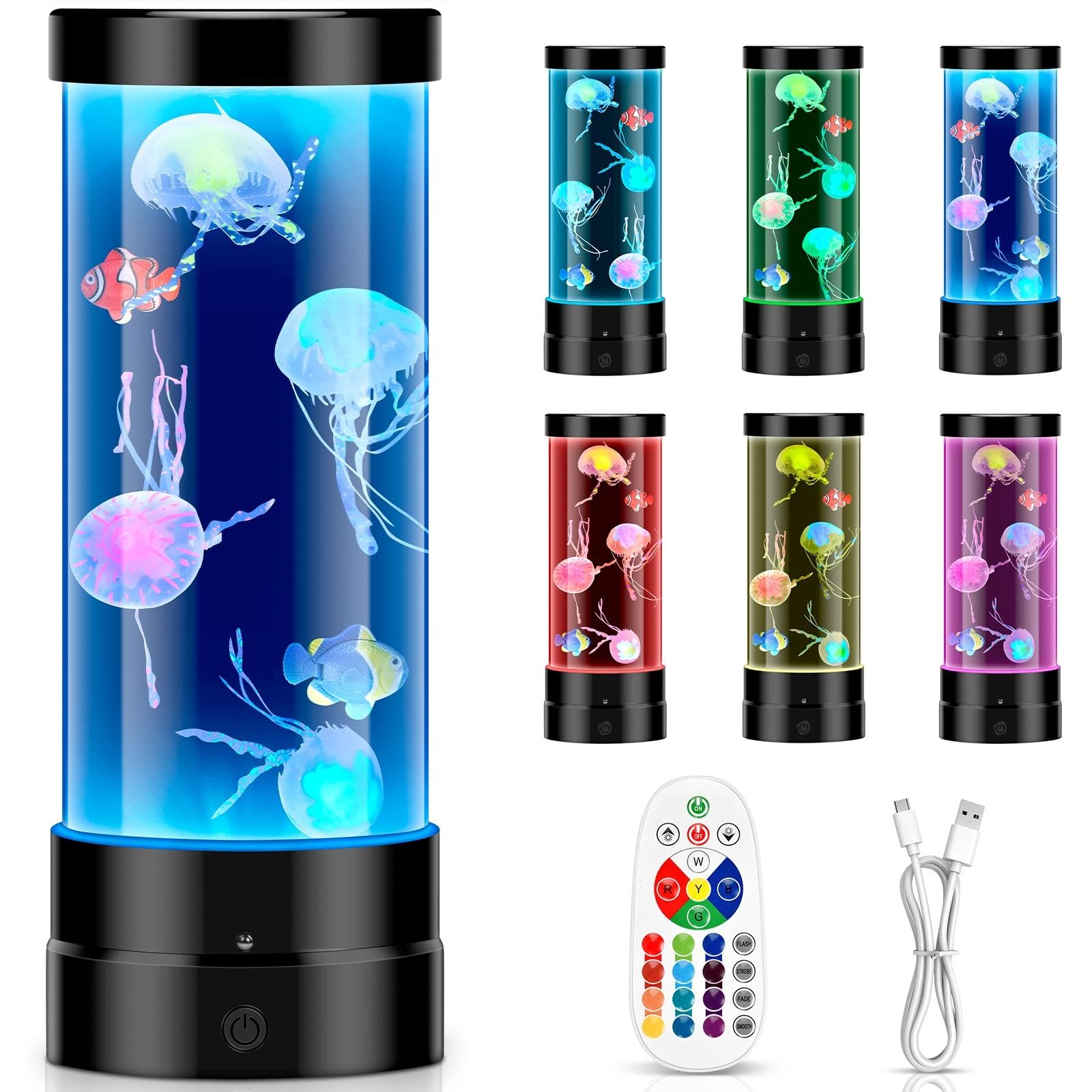Eyoushow Quallen Lampe 17 Farben & 4 Lichtmodi mit Fernbedienung, Lavalampe Jellyfish Lamp 3-Helligkeit Stimmungslicht für Kinder und Erwachsene, Bürodekoration, Wohnraumdekoration
