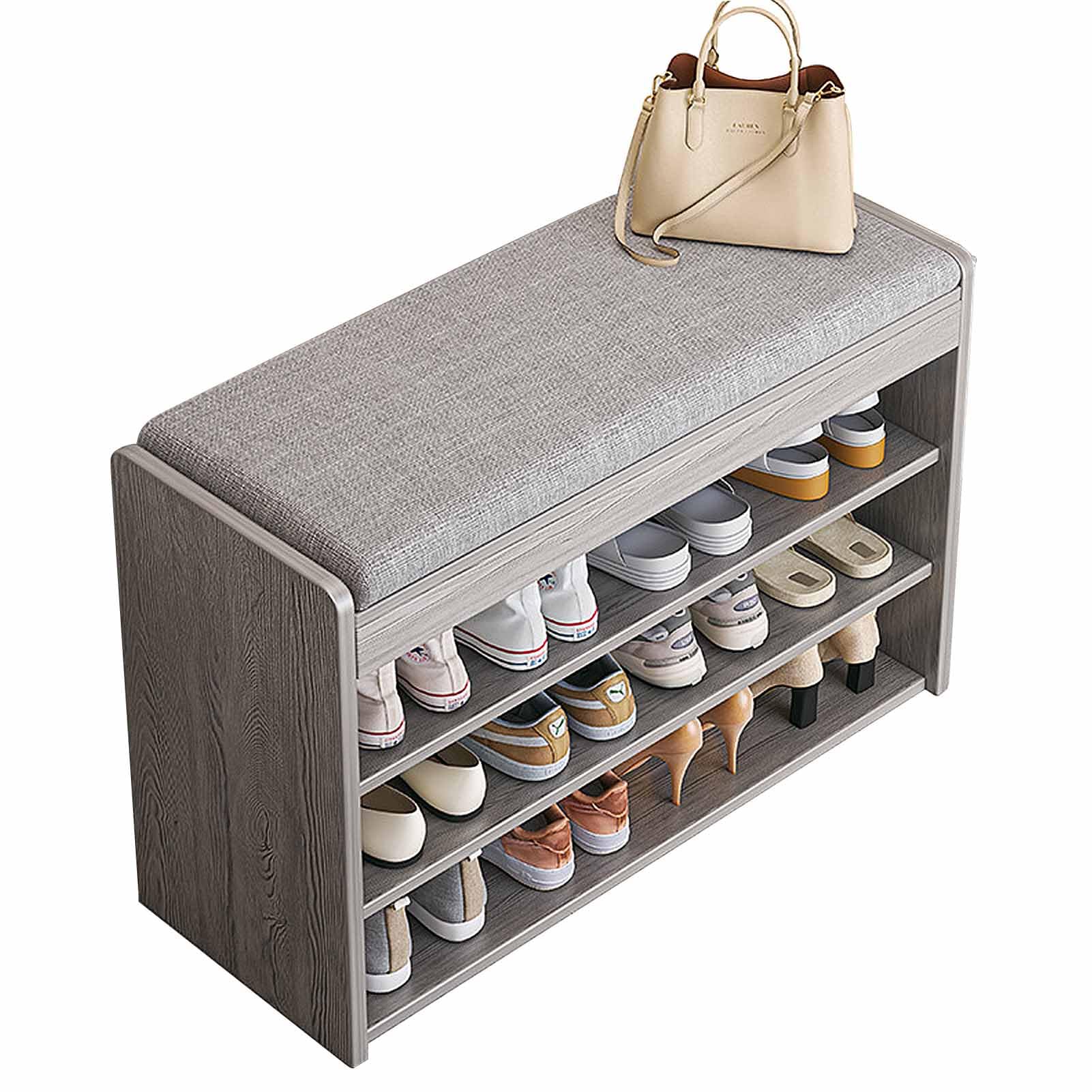 SXZenSpace Entryway Bench for Hallway Narrow Shoe Changing Stool with Storage Fabric 23.6in Small Ottomans Spaces