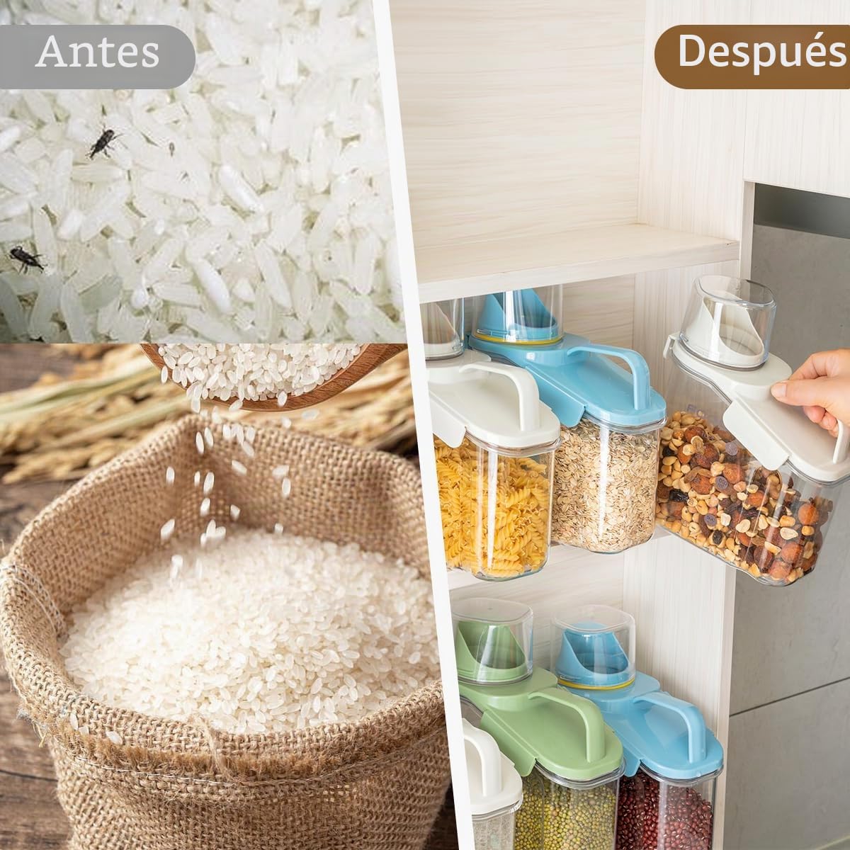 Botes Cocina Almacenaje Recipientes Herméticos para Alimentos, Reutilizables Sellados con Tapa de Plástico Organizadores Conservar Contenedores para Cereales (2 Piezas x 1.5L - Blanco+Azul)