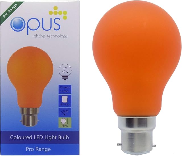 Opus 4 watt GLS LED BC B22 Bayonet Cap Orange Light Bulb