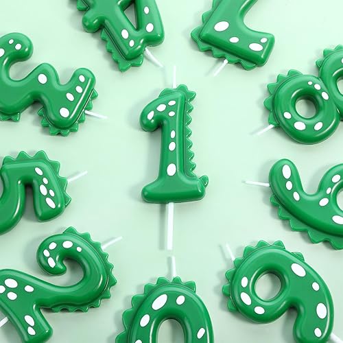 Miniatura 7 de Juego de 11 velas de cumpleaños de dinosaurio verde número 1 para niños, suministros de pastel de cumpleaños, decoración de fiesta de dinosaurios,