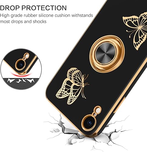 Miniatura 2 de BENTOBEN Funda para iPhone XR, funda para teléfono iPhone XR, ajuste delgado, diseño de mariposa dorada, soporte de anillo de soporte de soporte de