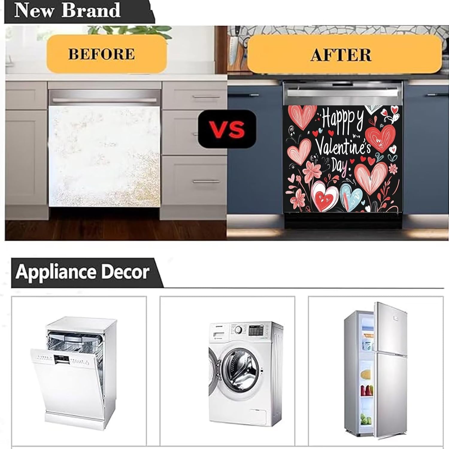 Love Heart Magnet Dishwasher Full Door Cover Happy Valentine's Day Refrigerator Magnet Skin Cover Country Flowers Dish Washer Panel Decal Vinyl Magnetic Sticker (23" x 17" Magnetic)