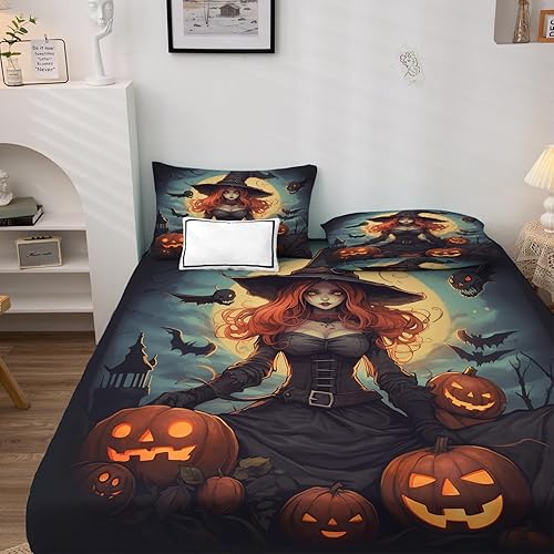 Miniatura 85 de Sábanas de Halloween tamaño individual – Juego de sábanas espeluznantes de calabaza murciélago para niños y niñas, juego de sábanas temáticas