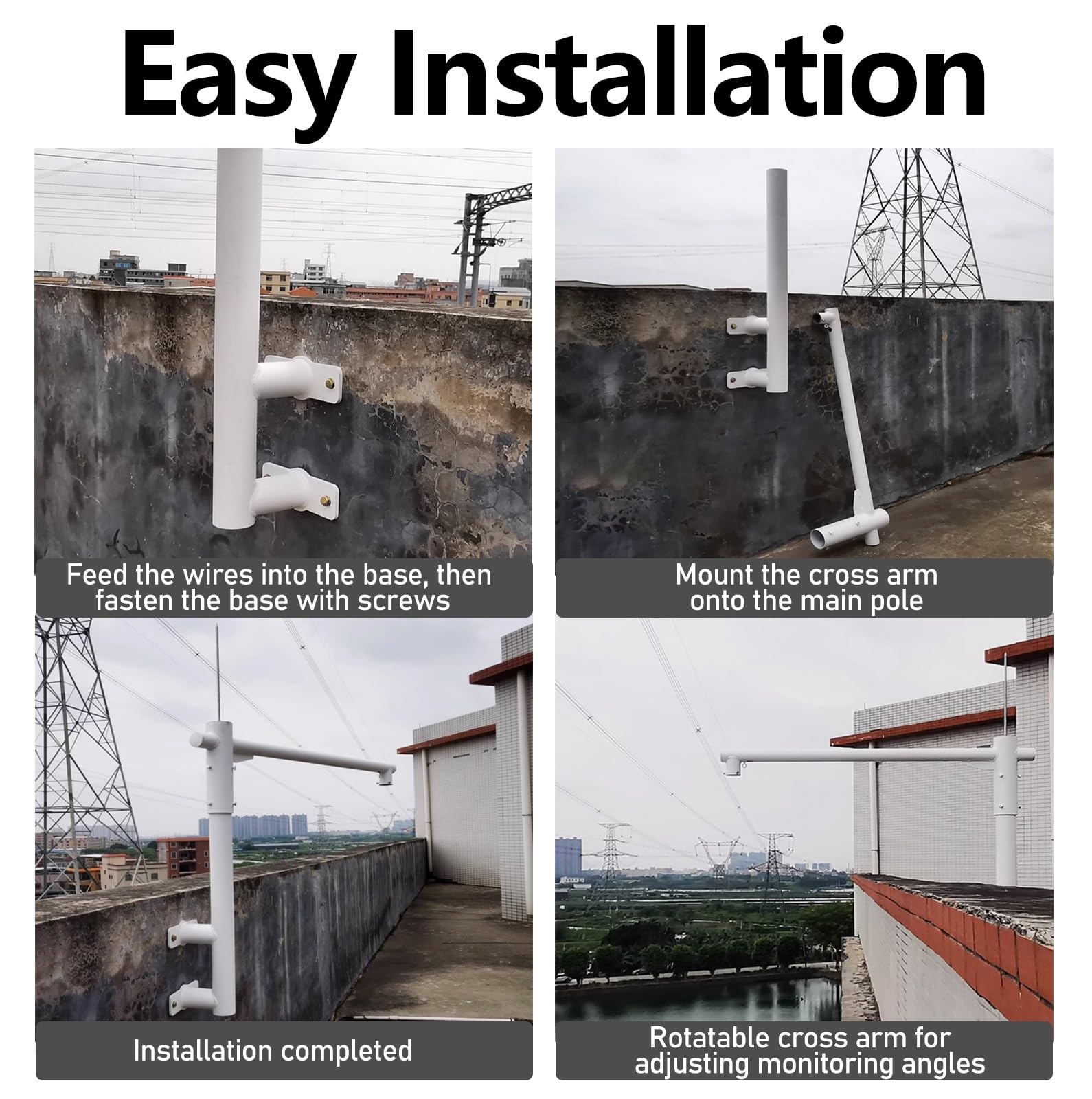 staffa per telecamera esterna Supporto universale per palo per telecamera, estensione per palo per telecamera di sicurezza Bullet/Dome, colonna porta palo per sorveglianza(L 1.2m/47in,H 1.2m/47in)
