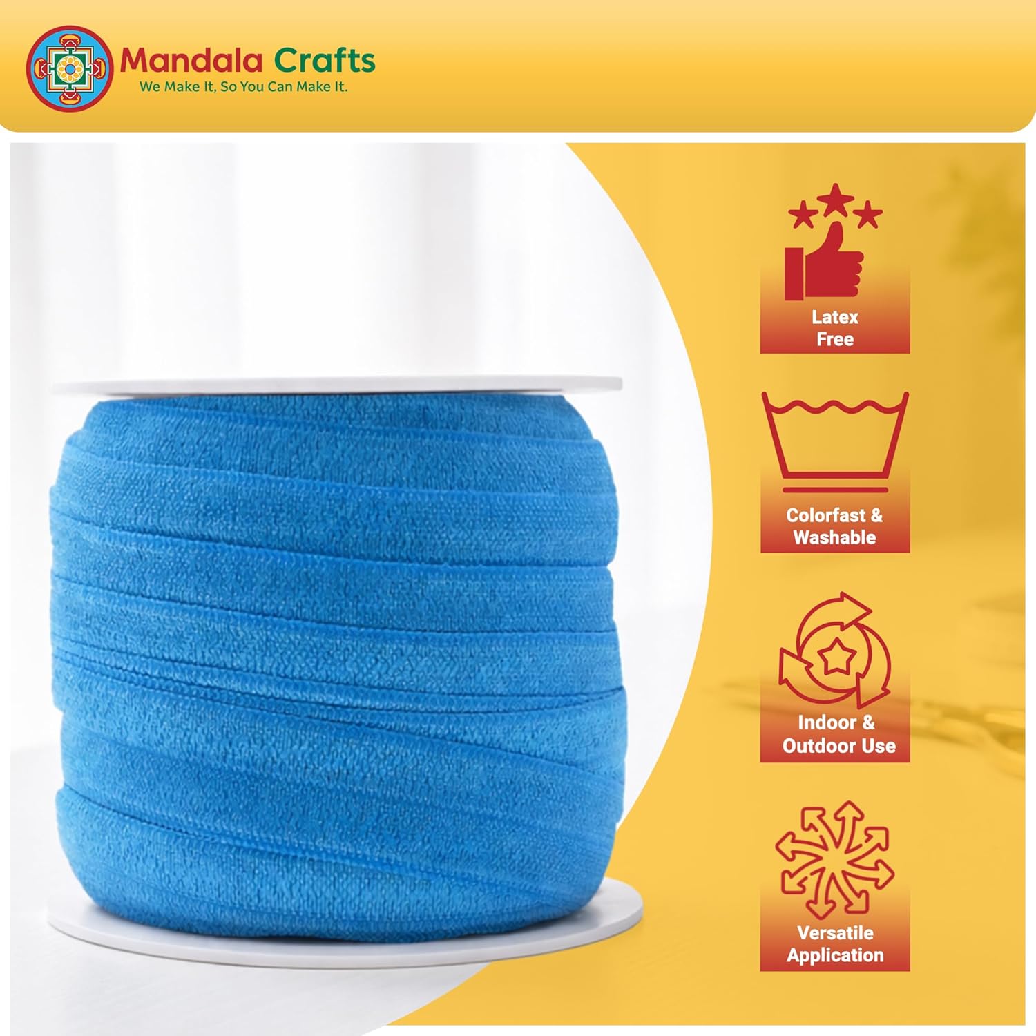 Mandala Crafts 5/8 Inch 15 Professional Color Assortment Fold Over Elastic Ribbon – 3.25x15 Yards FOE Foldover Stretchy Ribbon Band for Sewing Crafts