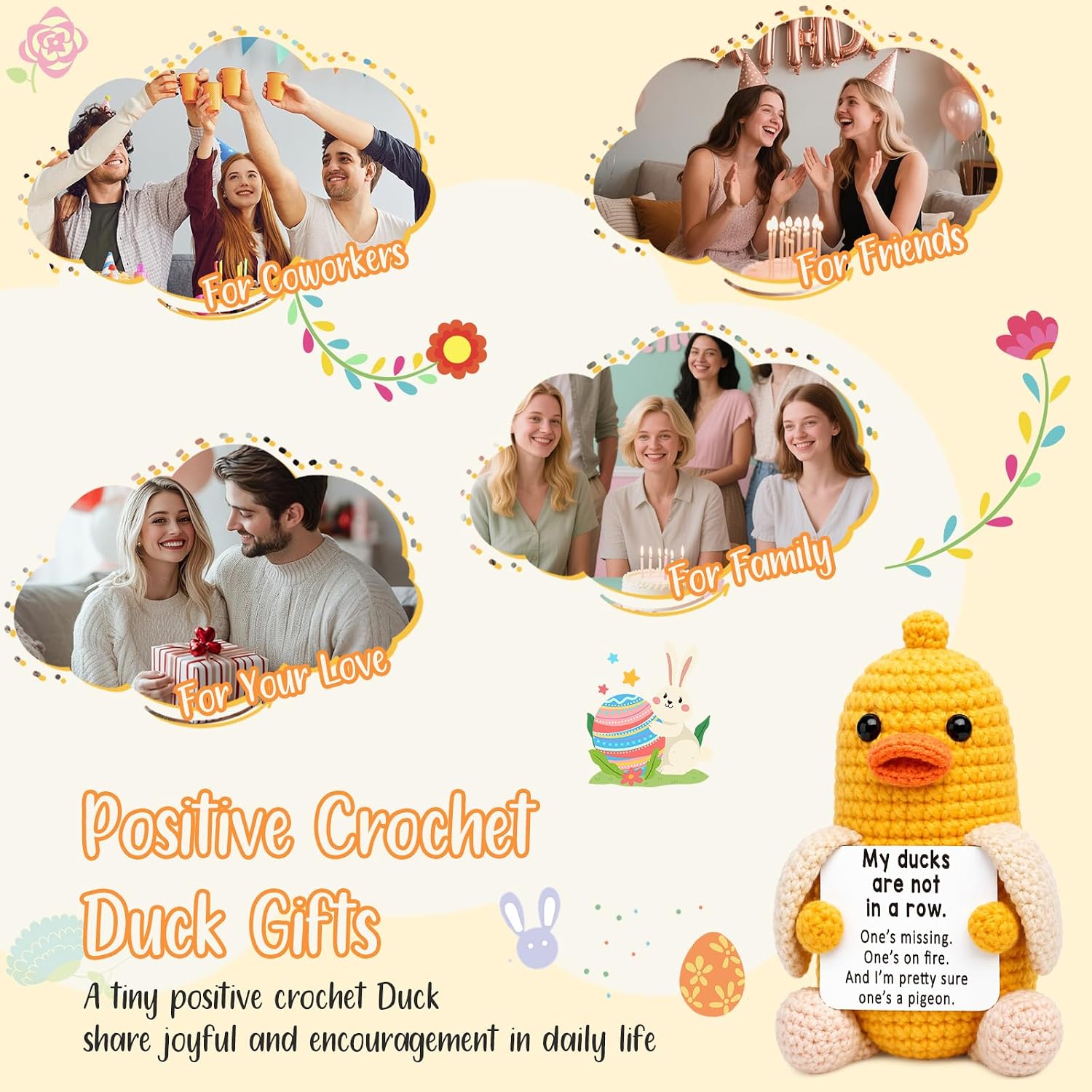 Mini Positive Crochet Duck Birthday Gifts for Women Men Adult Friend Sister Nurse Teachers Appreciation Graduation Stress Relief Gifts for Him Inspirational Gift for Women Easter Basket Stuffers
