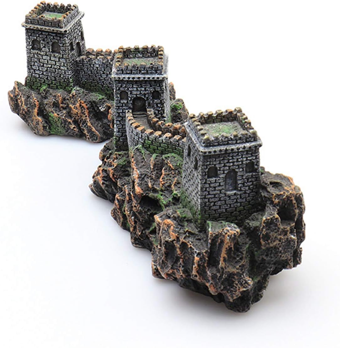 Aquarium Fish Tank Decor, The Great Wall of Ornament Reptile Fish Hideout Cave Decoration, Gray-Gray||2