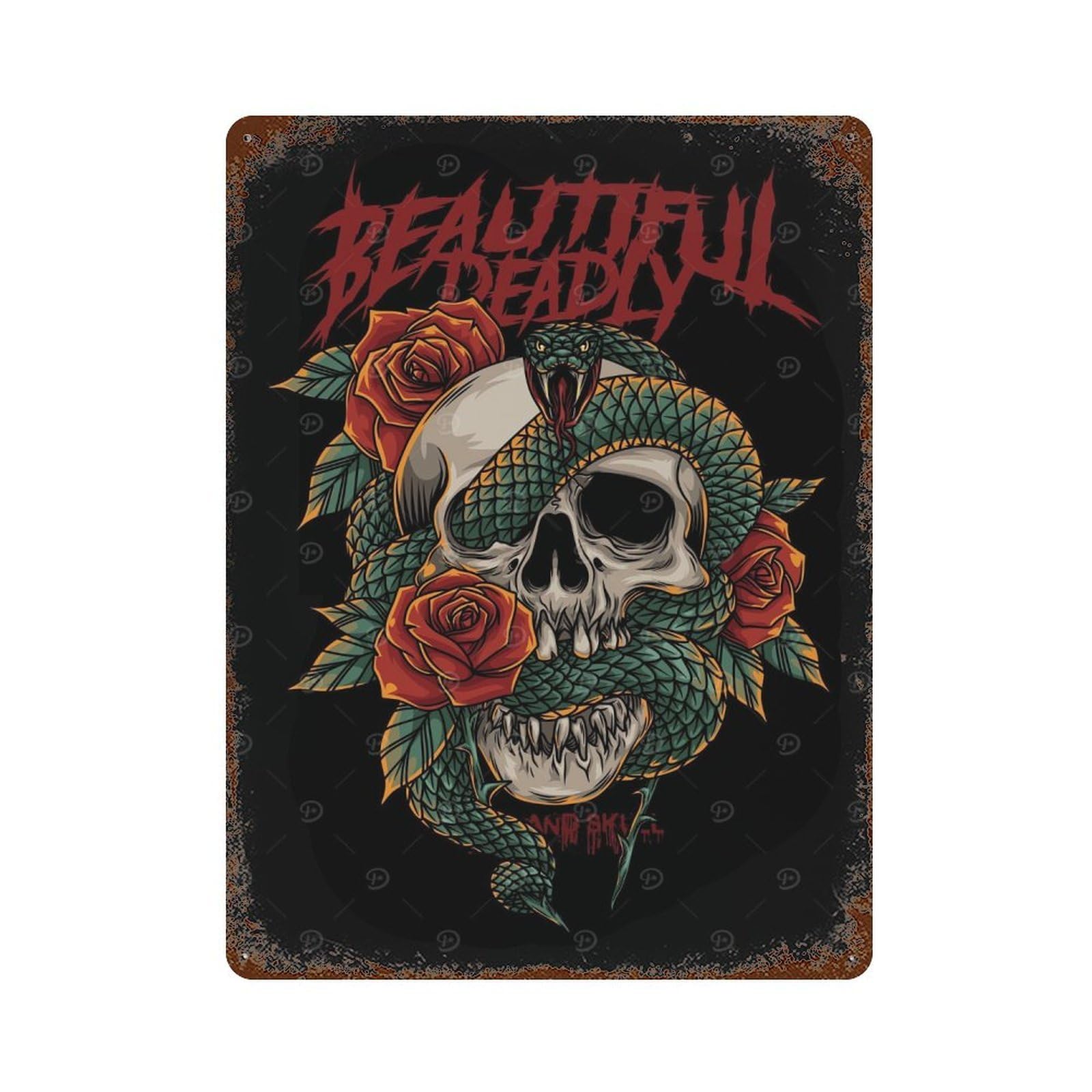 Rust Effect Viper And Skull With Text Vintage Rust Metal Sign 15.7"x11.8", Classic Wall Plaque for Shed, Workshop And Garage Wall Decor
