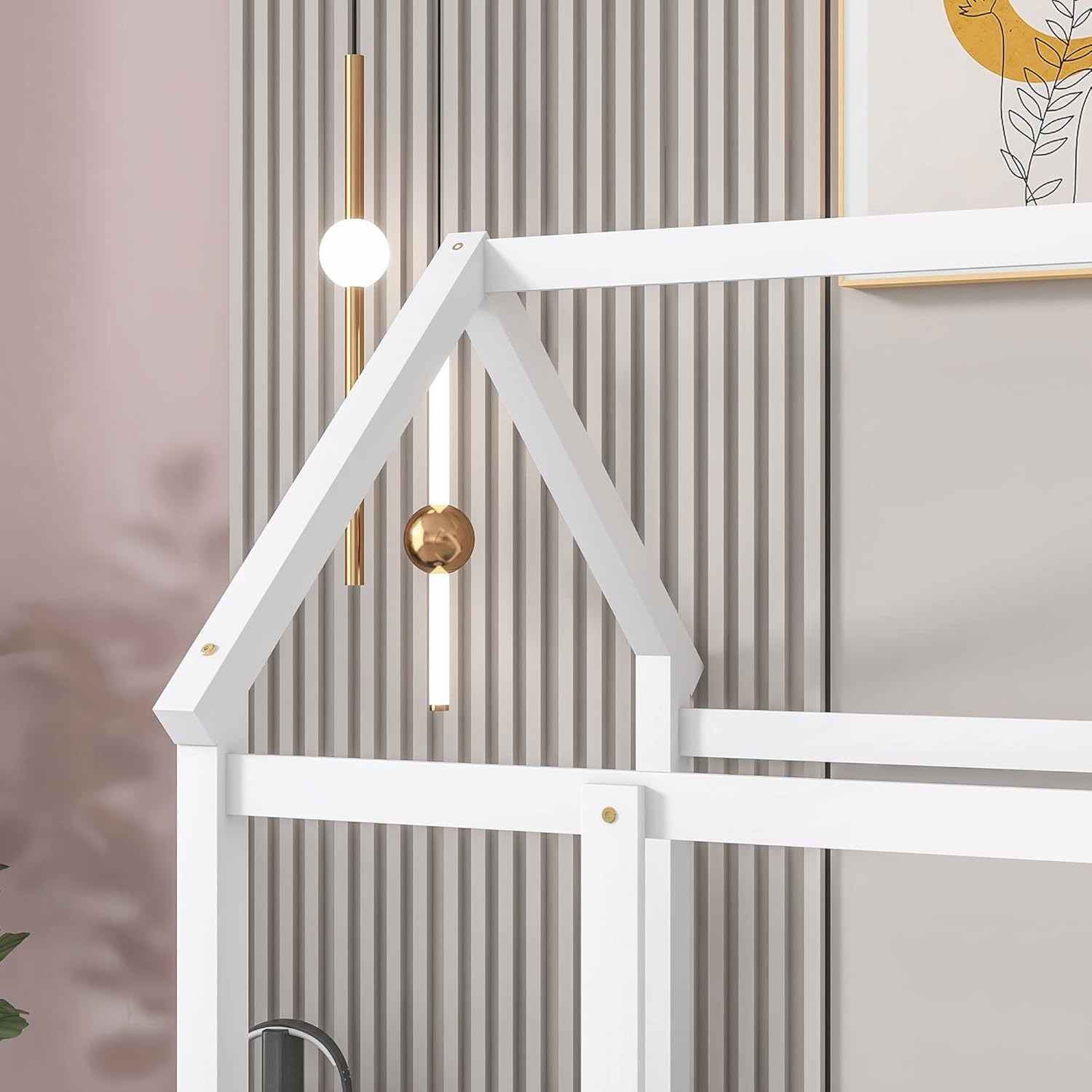 Twin Bed Frames for Kids Metal House Bed, Twin House Bed with Fence and Door, No Box Spring Needed (White)