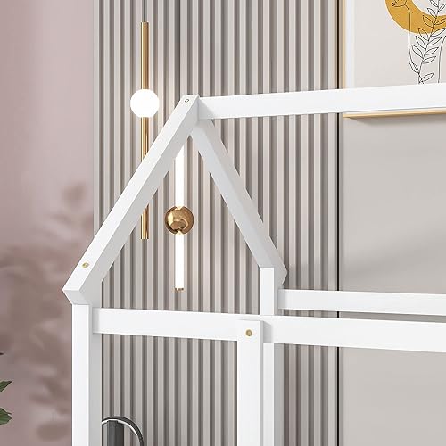 Miniatura 5 de Cama de casa de tamaño individual con barandilla, cama Montessori de madera maciza para niños, dormitorio de niñas, fácil montaje, no necesita