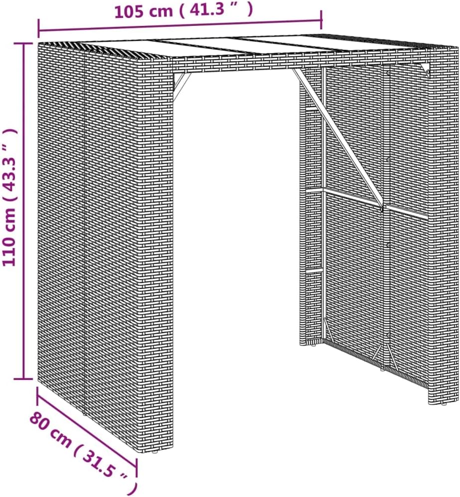 5 Piece Grey Poly Rattan and Solid Wood Acacia Garden Bar Set with Tempered Glass Tabletop and Powder-Coated Steel Frame for Outdoor Patio
