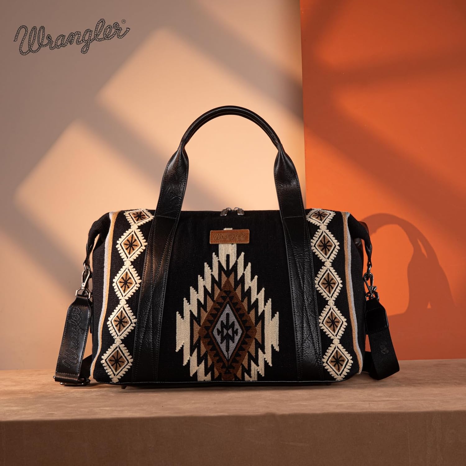 Wrangler Duffel Bag for Women Large Travel Weekender Bag Designer Tapestry Carry On Bags, Black - Image 4