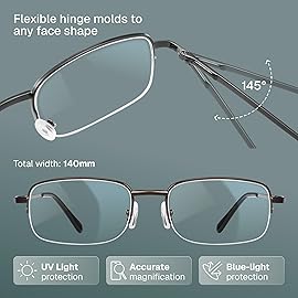 NOVIVON 0.5 Metal Reading Glasses Men - Durable Readers with Blue Light Filtering - Clear Vision