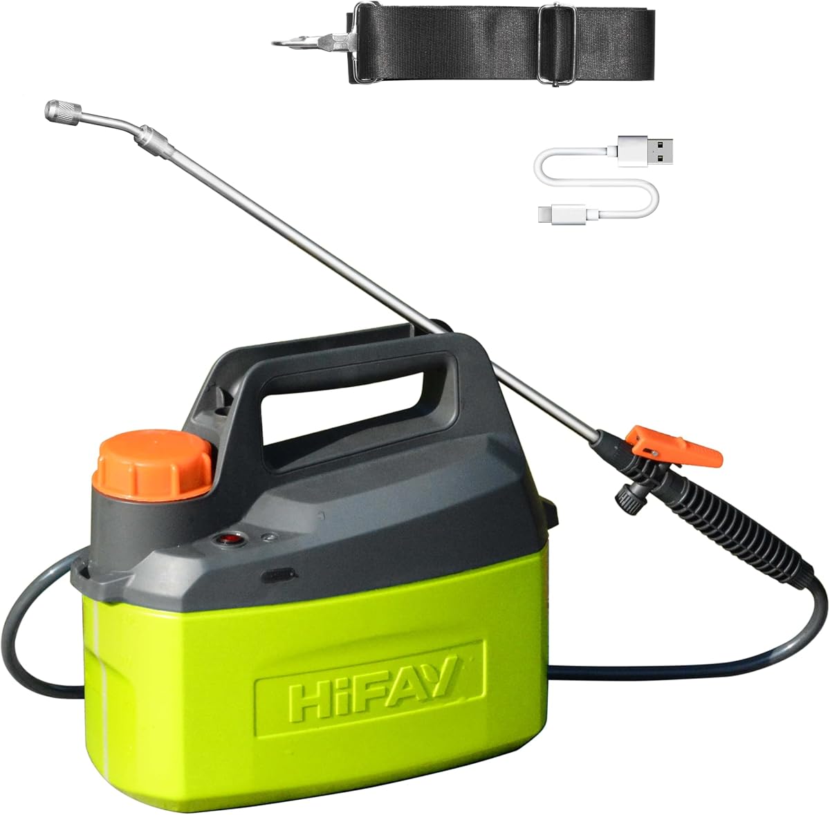 Rociador eléctrico HIFAY ES4 de 1 galón con batería recargable incorporada de 4000 mAh, la boquilla rociadora de cobre y níquel hace que el rociado sea más delicado, la varilla rociadora telescópica puede llegar más lejos